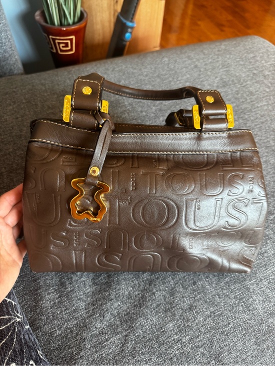 Tous Handbags - Tous Brown Embossed Leather Satchel with Gold Hardware